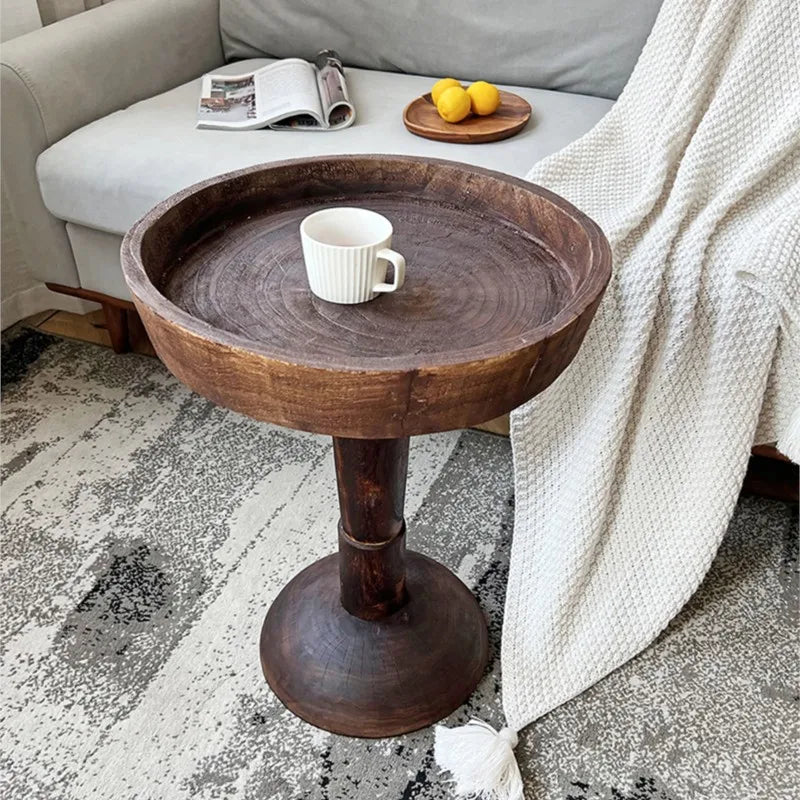 MOMO Wabi-Sabi Log Coffee Table | Natural Solid Wood Pedestal Side Table