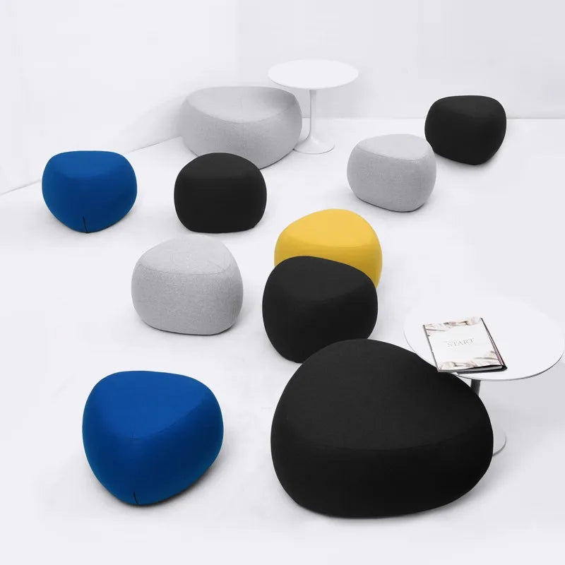 MOMO Pebble Fabric Stool | Wabi-Sabi Cashmere Sofa Ottoman | Pine Frame Low Bench S/M/L - alternate view 6