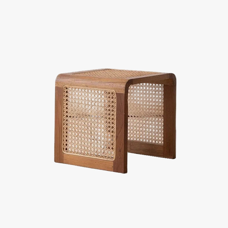 Solid Ash Wood Square Side Table With Natural Hand‑Woven Rattan Cane Panel, Minimalist U‑Frame End Table For Living Room Bedroom