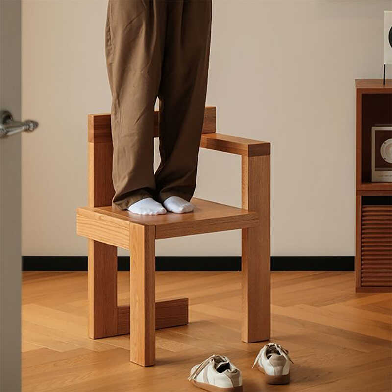 MOMO Solid Wood Chair | Bauhaus Block Armchair | Solid Oak Dining & Accent Chair - alternate view 3