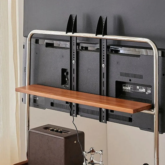 MOMO Mobile Television Stands | Stainless Steel Floor Stand with Walnut Shelf & Wheels - alternate view 3
