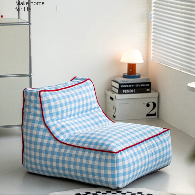 MOMO Bean Bag Lounge Chair | Gingham Floor Sofa Chair for Bedroom & Living Room
