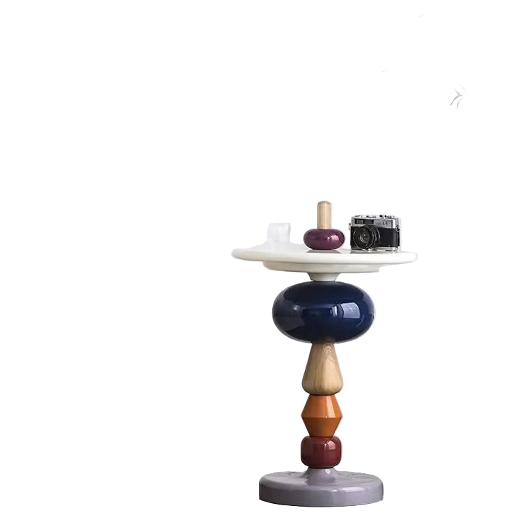 MOMO Danish Tea Table | Turned Column Sculptural Side Table | Round Top Accent Table