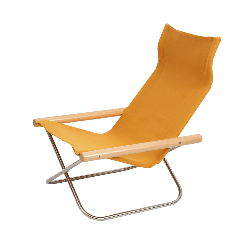 MOMO Japanese Canvas Sling Lounge Chair | Solid Wood Arms & Stainless Steel Folding Frame - alternate view 10