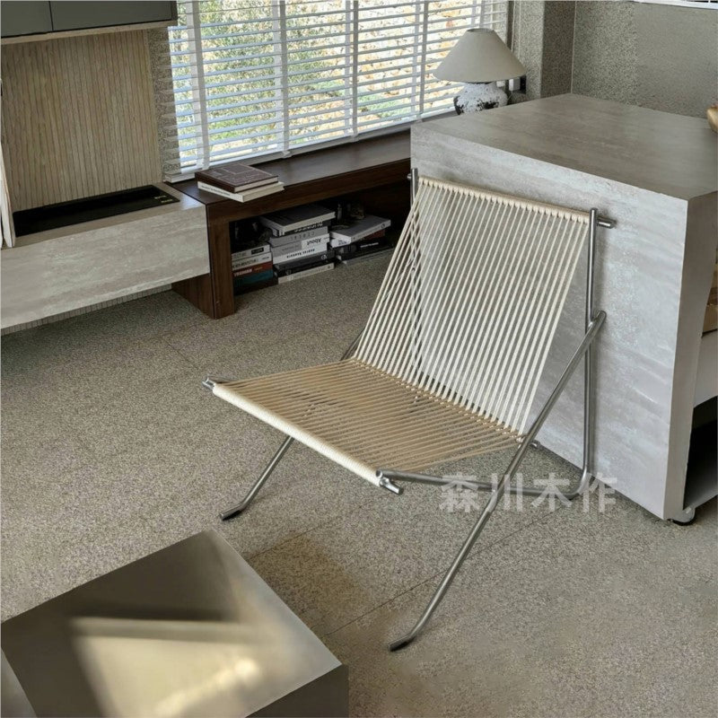 MOMO Bauhaus Leisure Chair | Hand-Woven Rope & Stainless Steel | Low Lounge Chair