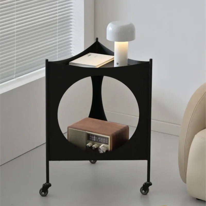 MOMO Scandinavian Iron Side Table | Rolling Circle-Cutout Accent Table | Sculptural Mobile Stand - alternate view 4