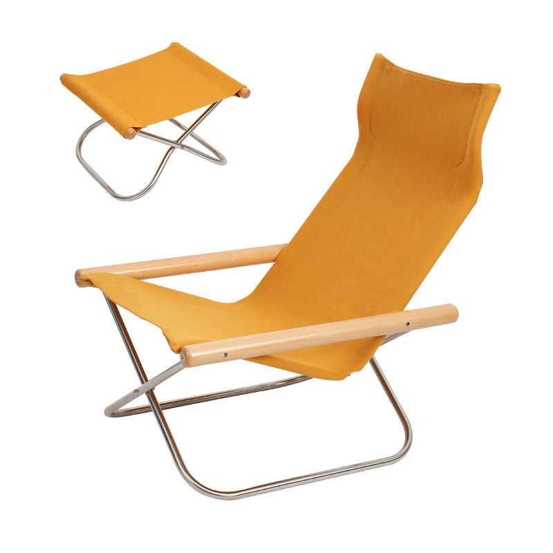 MOMO Japanese Canvas Sling Lounge Chair | Solid Wood Arms & Stainless Steel Folding Frame - alternate view 14