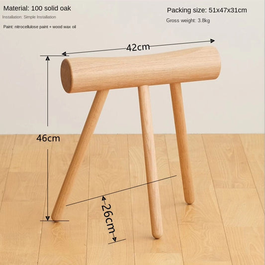 MOMO Japanese Cylinder-Seat Tripod Stool | Solid Oak Minimalist Entryway & Dressing Stool - alternate view 6