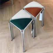 MOMO Antique Dining Stool | Triangular Upholstered Seat | Chrome Steel Stackable Stool - alternate view 4