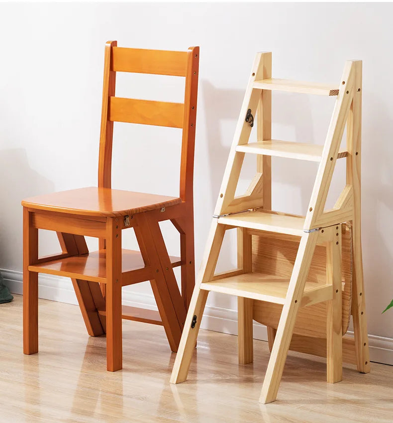 MOMO Solid Wood Ladder Chair | Folding 2-in-1 Step Stool & Dining Chair