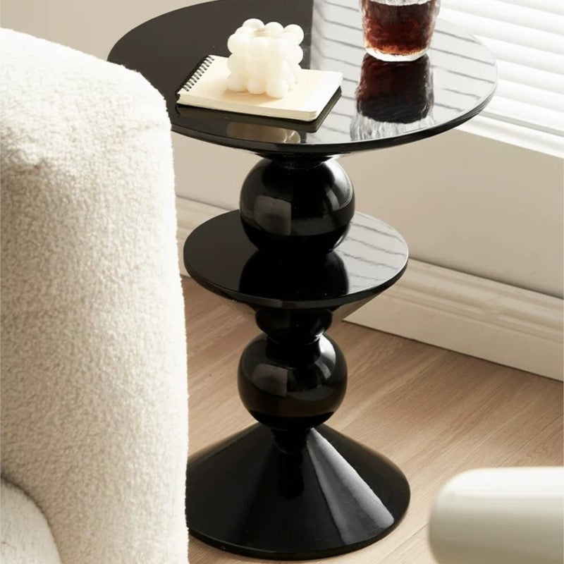 MOMO Sculptural Ball-Stack Side Table | Glossy Black Marble-Top Round End Table with Dual Tiers - alternate view 6