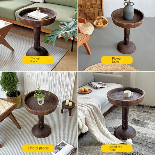 MOMO Wabi-Sabi Log Coffee Table | Natural Solid Wood Pedestal Side Table - alternate view 5