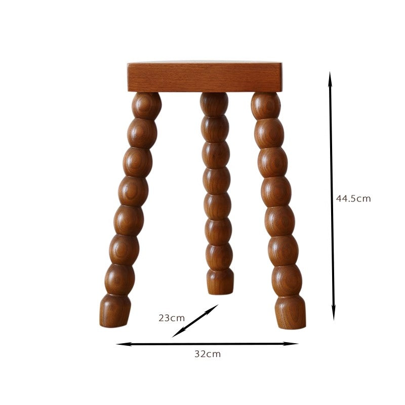 MOMO French Bobbin-Leg Stool | Solid Wood Bead-Turned Tripod Accent Stool & Side Table - alternate view 9