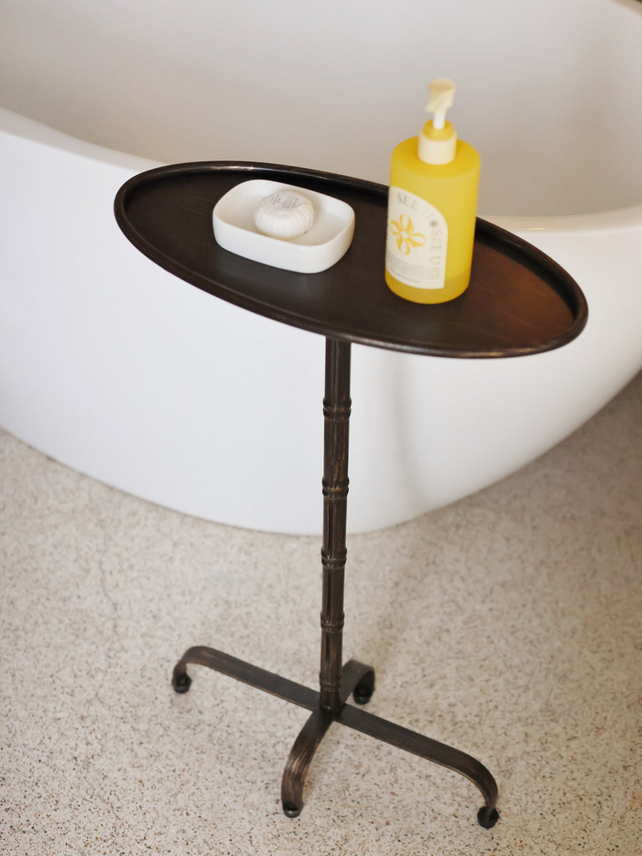 MOMO Antique Oval Side Table | Bamboo-Knot Iron Pedestal with Tripod Arch Base - alternate view 5