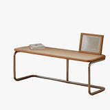 MOMO Rattan Long Bench | Solid Wood & Woven Rattan Seat with Cantilever Steel Frame