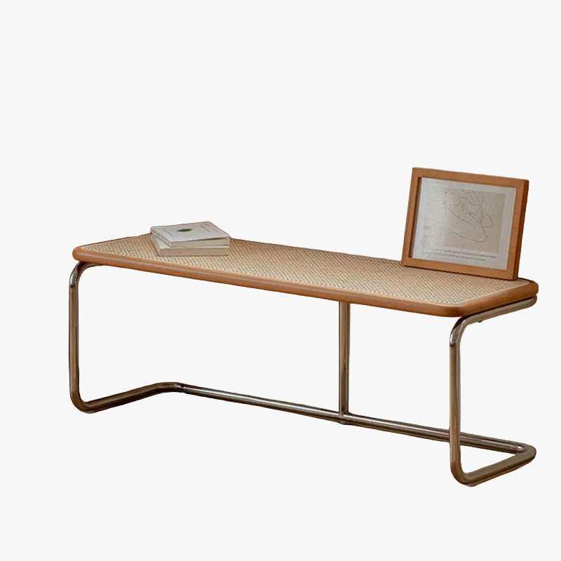 MOMO Rattan Long Bench | Solid Wood & Woven Rattan Seat with Cantilever Steel Frame