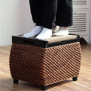 MOMO Rattan Storage Stool | Woven Rattan Ottoman with Hidden Storage