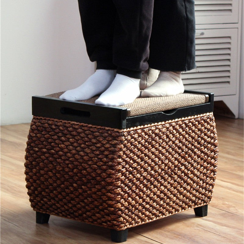 MOMO Rattan Storage Stool | Woven Rattan Ottoman with Hidden Storage