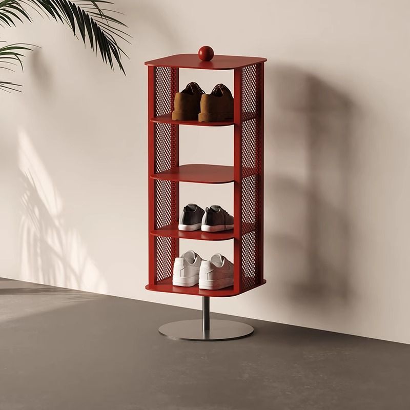 MOMO Italian Rotating Shoe Rack | 4-Tier Iron Mesh Tower with Round Base & Ball Finial