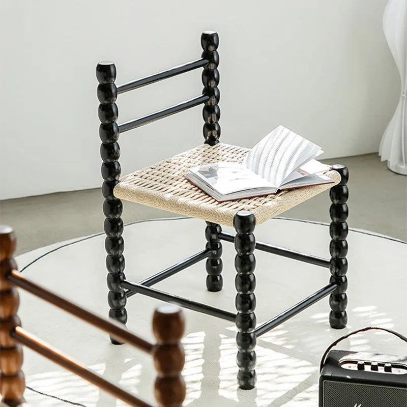 MOMO Bobbin Dining Chair | Solid Wood Bead-Turned Frame with Woven Rope Seat