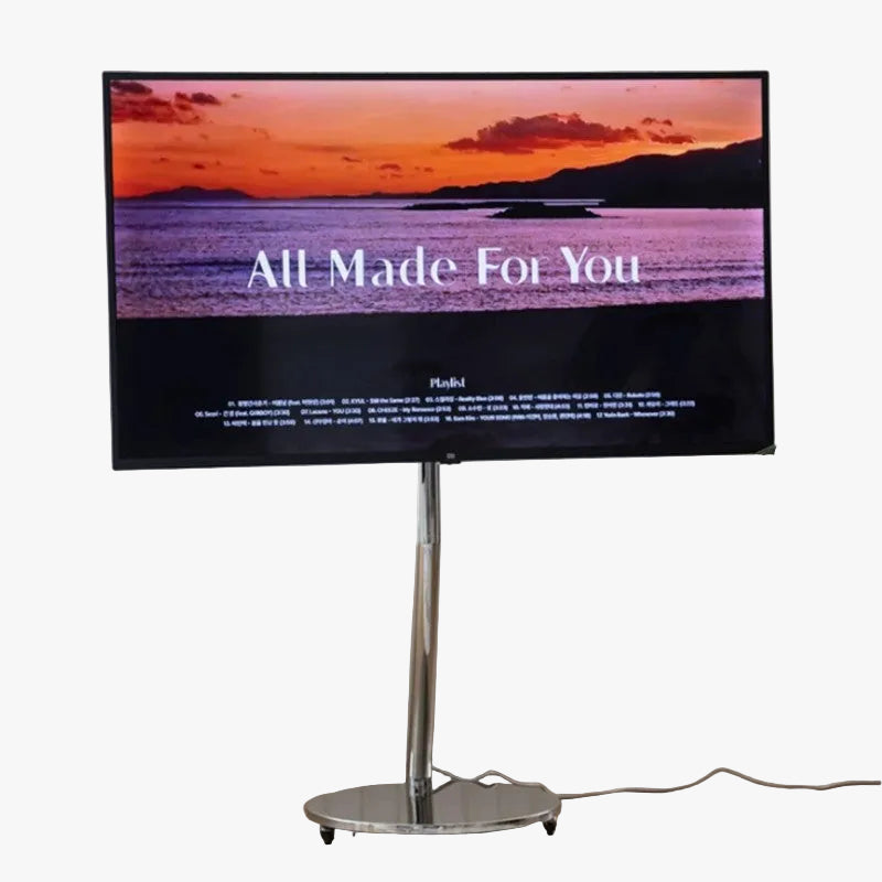 MOMO Mobile Television Stands | Mirror-Polish Stainless Steel Single-Column with Round Base & Wheels