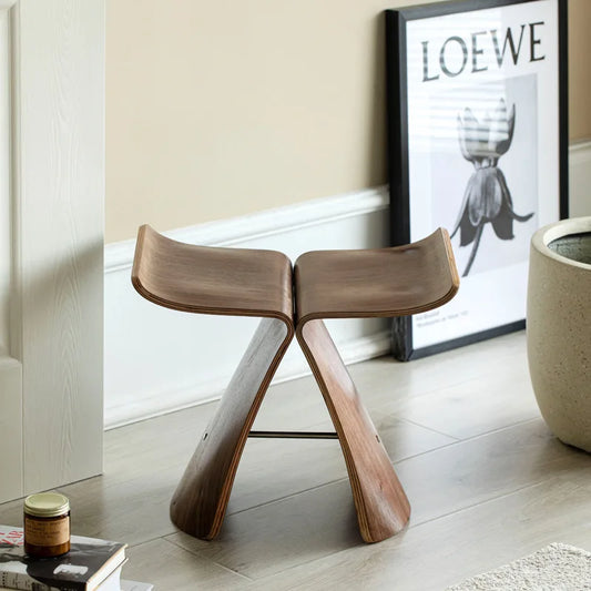 MOMO Wing-Form Bentwood Stool | Ash Wood with Brass & Steel Hardware - alternate view 3