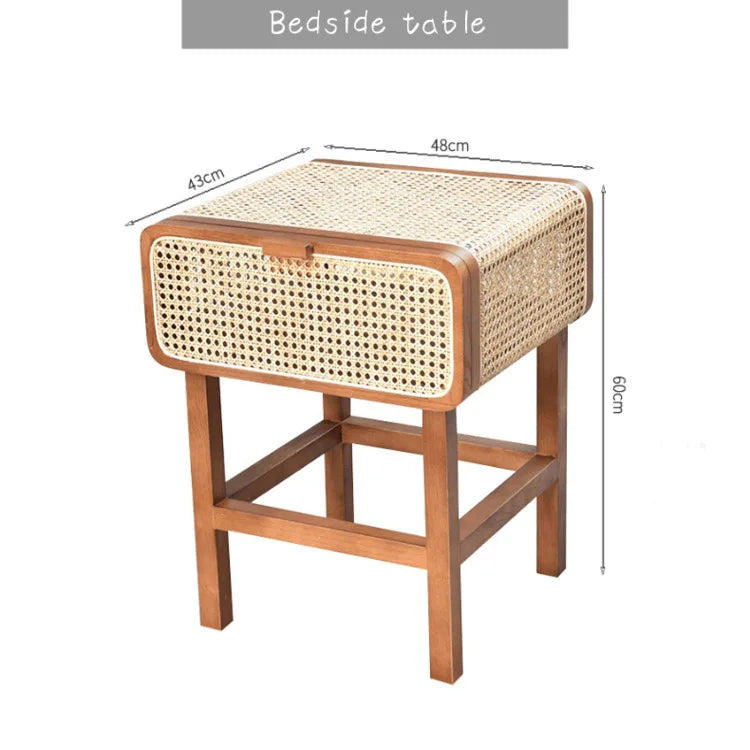 MOMO Rattan Solid Wood Bedside Table | Handwoven Korea INS Style - alternate view 7