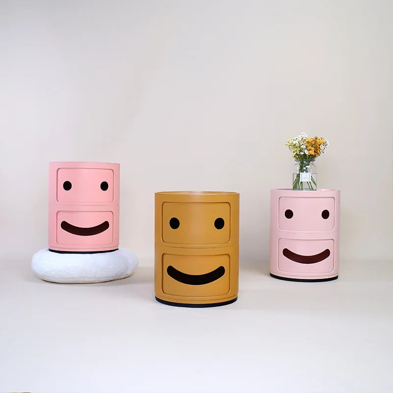 MOMO Smiley Face Storage Cabinet | Round Plastic Bedside Table for Kids | Children's Bedroom Organizer - alternate view 3