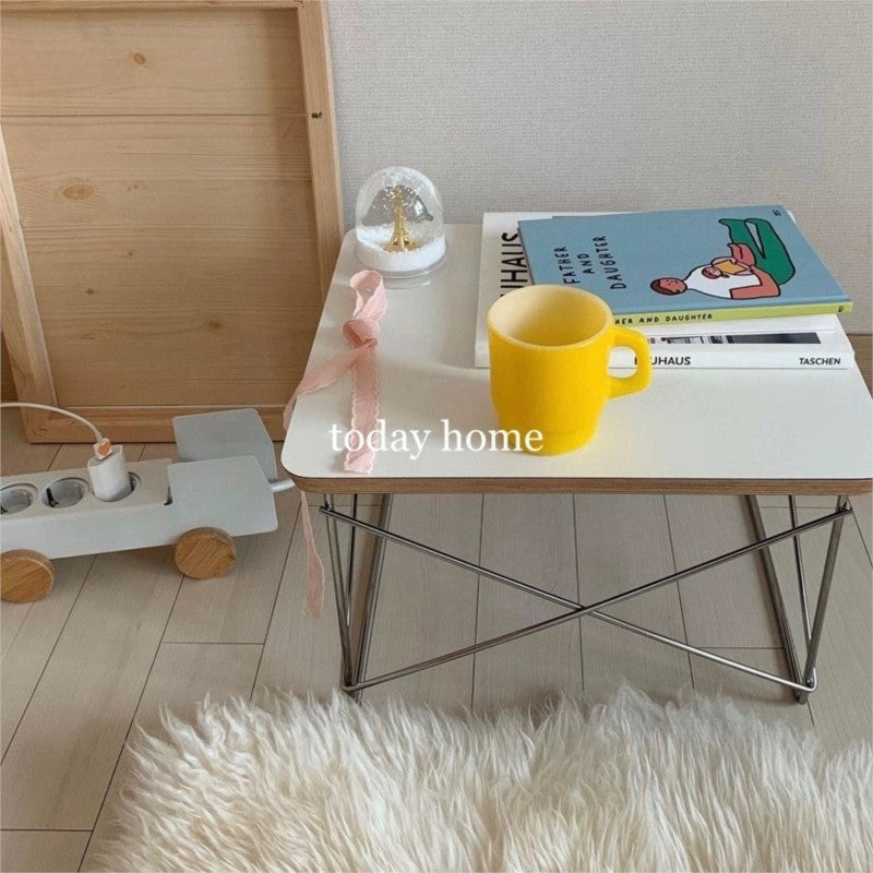 MOMO Wire-Base Side Table | Eames-Inspired Plywood Top with Chrome Cross-Wire Frame - alternate view 6