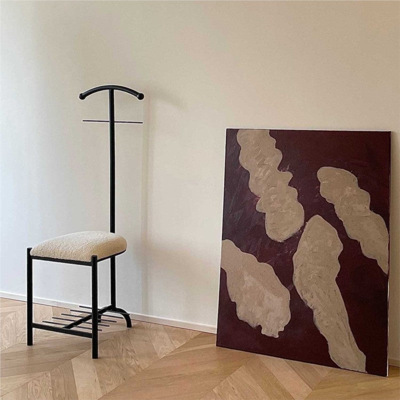MOMO Valet Stand with Upholstered Bench & Shoe Rack | 3-in-1 Iron Coat Rack Stool
