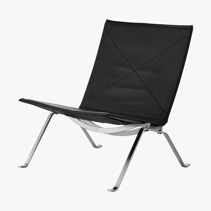MOMO PK22 Lounge Chair | Leather Easy Chair with Stainless Steel Cross-Base - alternate view 2