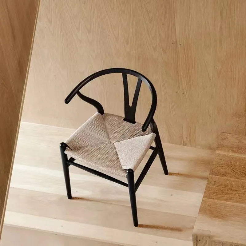 MOMO Solid Wood Rattan Y Chair | Wishbone Dining Chair | Handwoven Seat