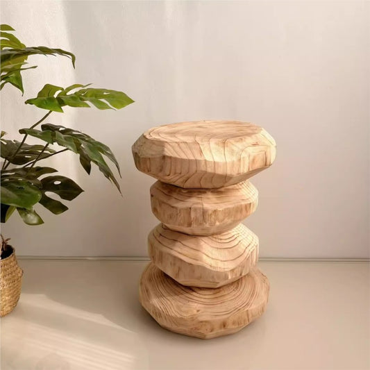 MOMO Solid Wood Stool | Natural Root Carving & Wabi-Sabi Design