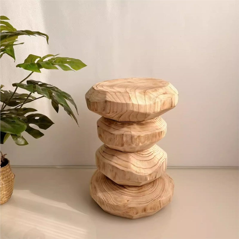 MOMO Solid Wood Stool | Natural Root Carving & Wabi-Sabi Design