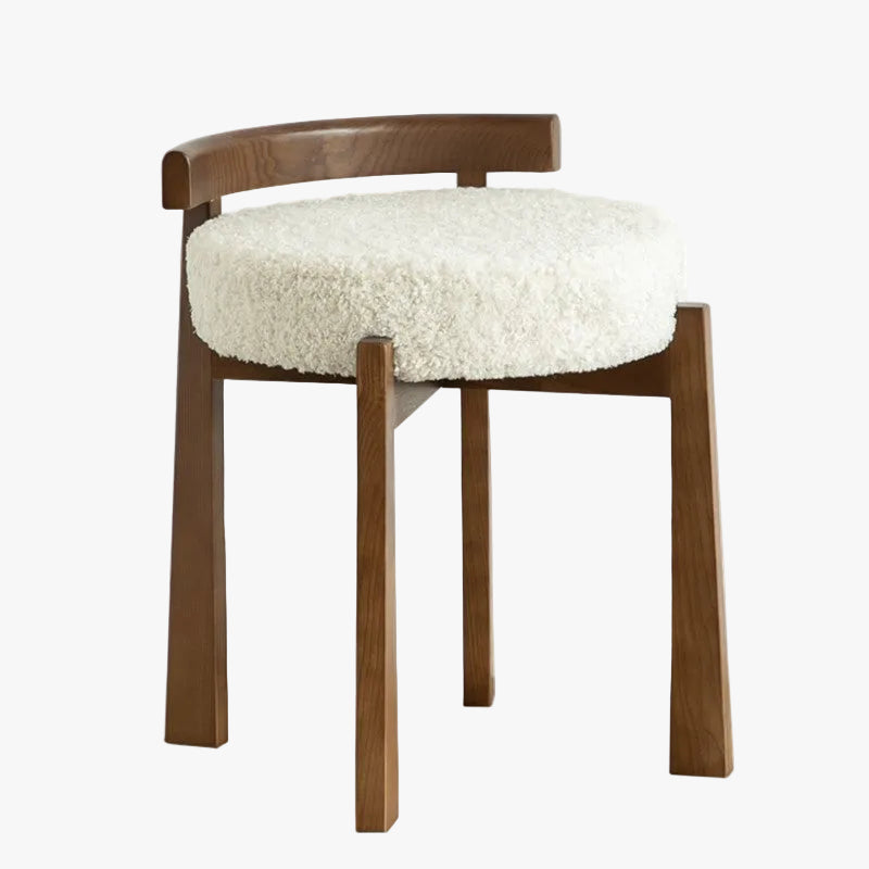 MOMO Solid Wood Vanity Stool | Walnut Frame & Lamb Velvet Seat | Bedroom & Entryway - alternate view 2