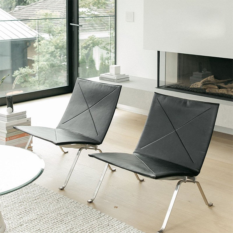 MOMO PK22 Lounge Chair | Leather Easy Chair with Stainless Steel Cross-Base