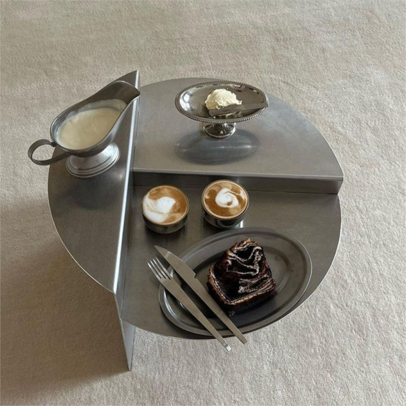 MOMO Stainless Steel Coffee Table | Brushed Steel Round Table | Wabi-Sabi Minimalist