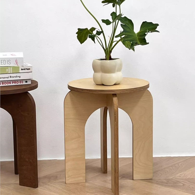 MOMO Vintage Arch-Leg Round Stool | Solid Wood Low Stool for Entryway, Living Room & Bedroom - alternate view 5