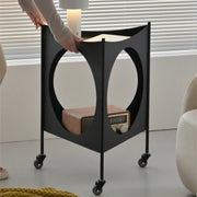 MOMO Scandinavian Iron Side Table | Rolling Circle-Cutout Accent Table | Sculptural Mobile Stand