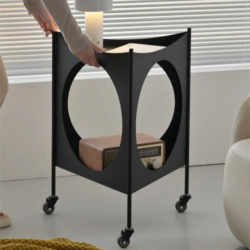 MOMO Scandinavian Iron Side Table | Rolling Circle-Cutout Accent Table | Sculptural Mobile Stand