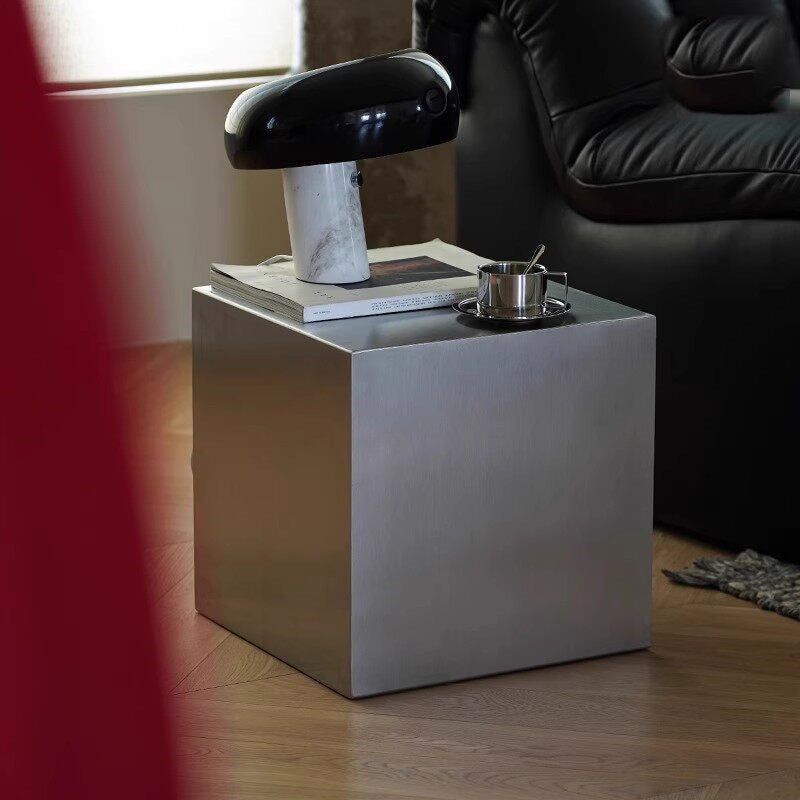 MOMO Stainless Steel Side Table | Cube Form | Italian Minimalist Accent Table
