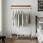 MOMO Wood & Stainless Steel Coat Rack | Rolling Floor Hanger with Storage Shelf - alternate view 5