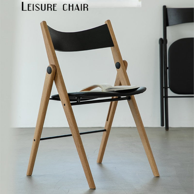 MOMO Nordic Folding Dining Chair | Solid Wood Frame with Leather Cushion Seat — Stackable & Space-Saving