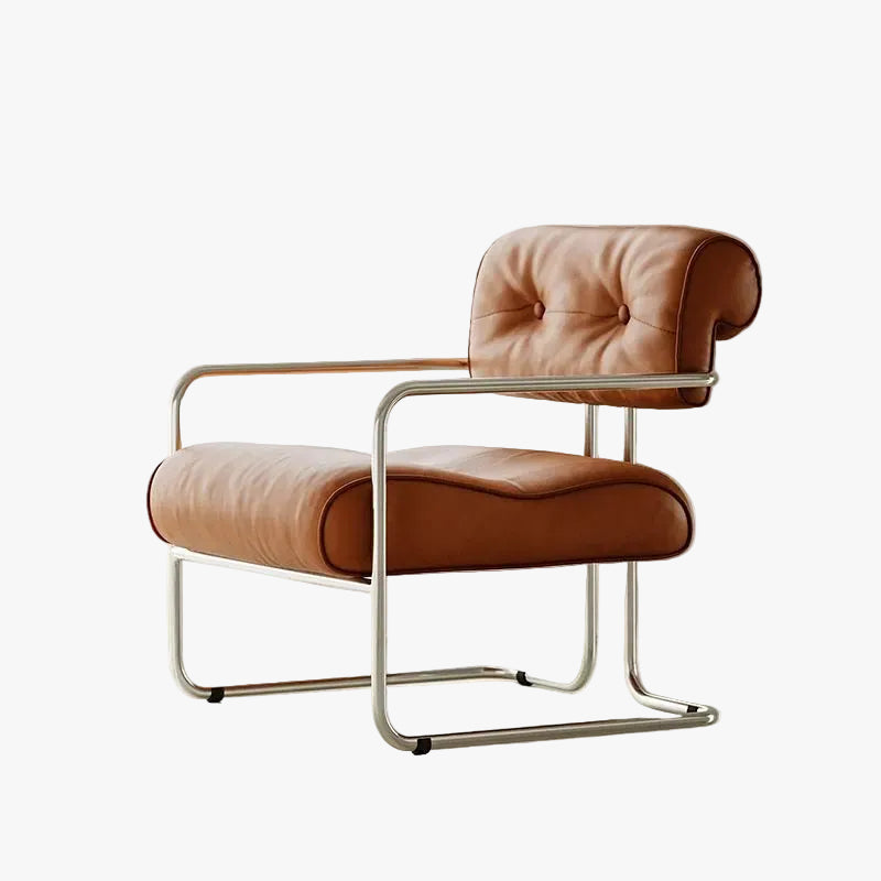 MOMO Antique Sofa Chair | Chrome Cantilever Armchair | Tufted Leather Lounge Chair - alternate view 2