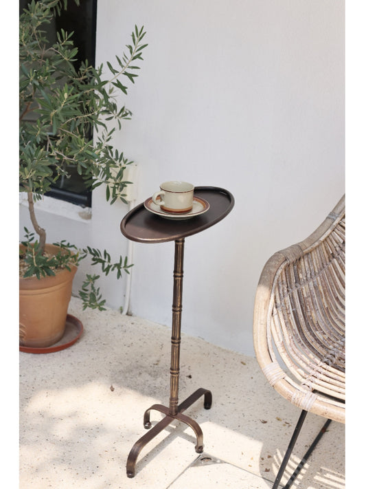 MOMO Antique Oval Side Table | Bamboo-Knot Iron Pedestal with Tripod Arch Base - alternate view 6