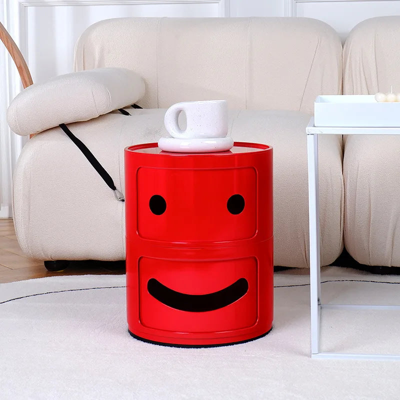 MOMO Smiley Face Storage Cabinet | Round Plastic Bedside Table for Kids | Children's Bedroom Organizer