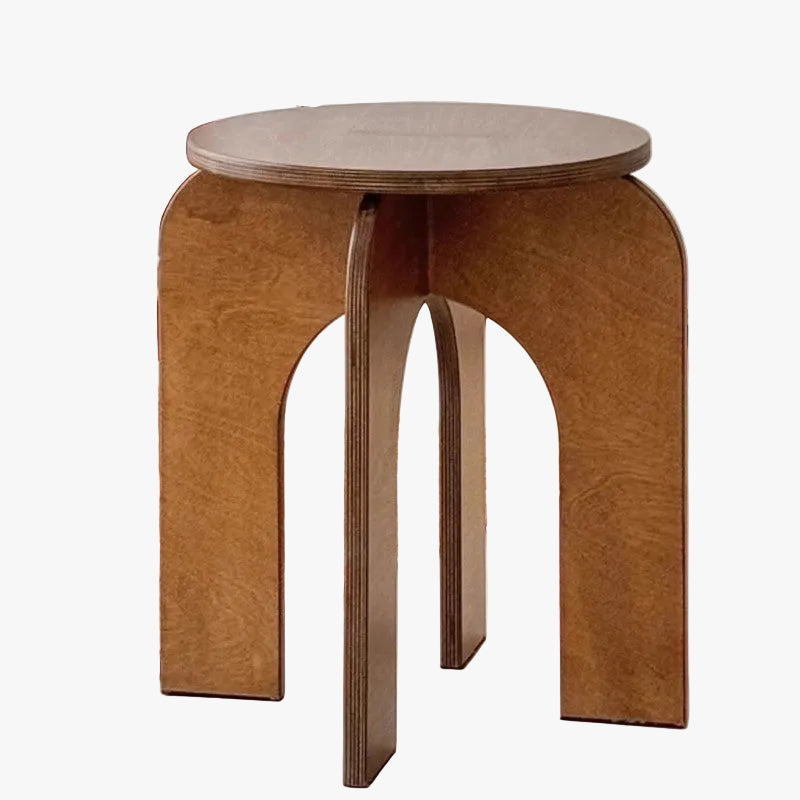 MOMO Vintage Arch-Leg Round Stool | Solid Wood Low Stool for Entryway, Living Room & Bedroom