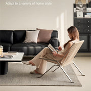 Minimalist Designer Lounge Chair, Hand‑Woven Olefin Rope Surface, Polished Stainless Steel Frame, Home Accent Furniture