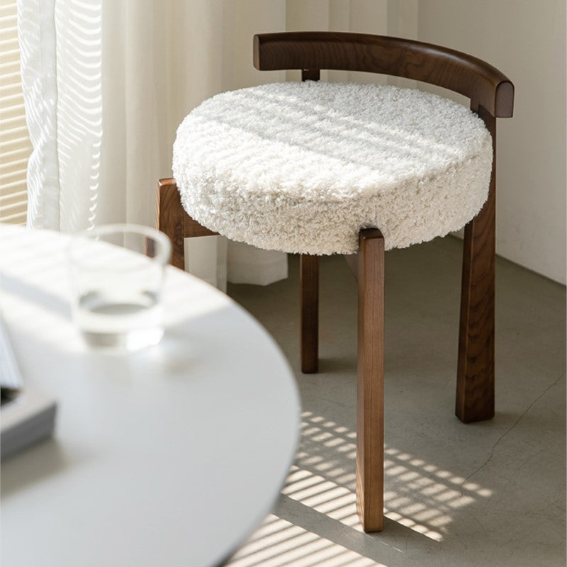 MOMO Solid Wood Vanity Stool | Walnut Frame & Lamb Velvet Seat | Bedroom & Entryway