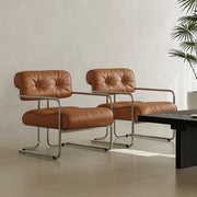 MOMO Antique Sofa Chair | Chrome Cantilever Armchair | Tufted Leather Lounge Chair